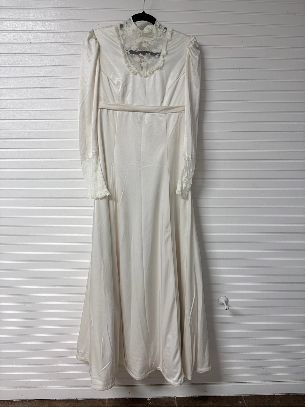 Vintage 1970s Ivory Satin Wedding Gown